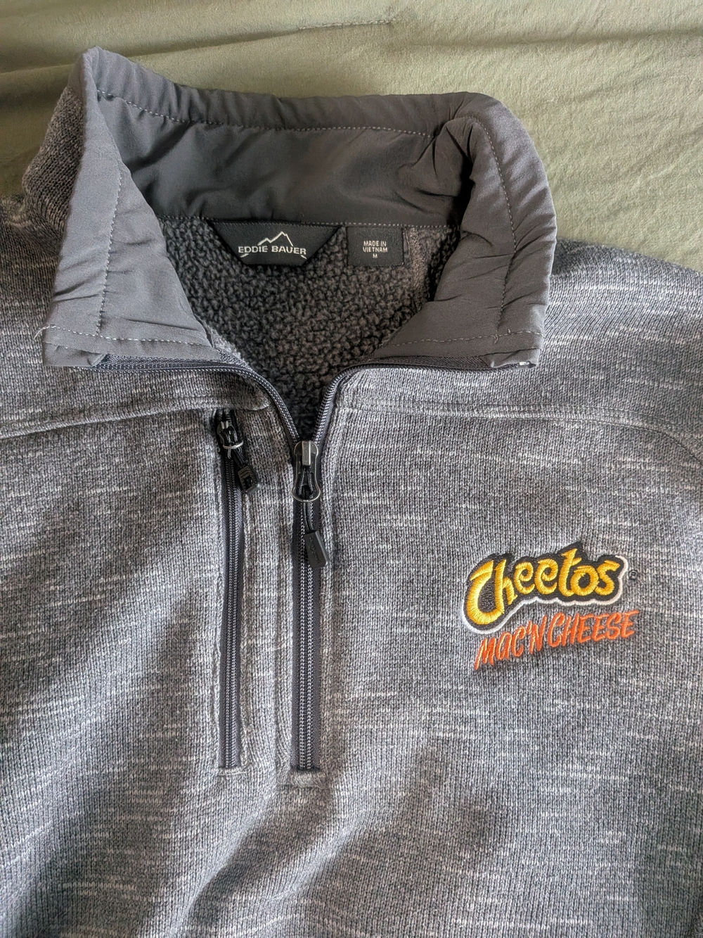 Eddie Bauer Sweater Women's Medium Gray Fleece Quarter Zip Cheetos